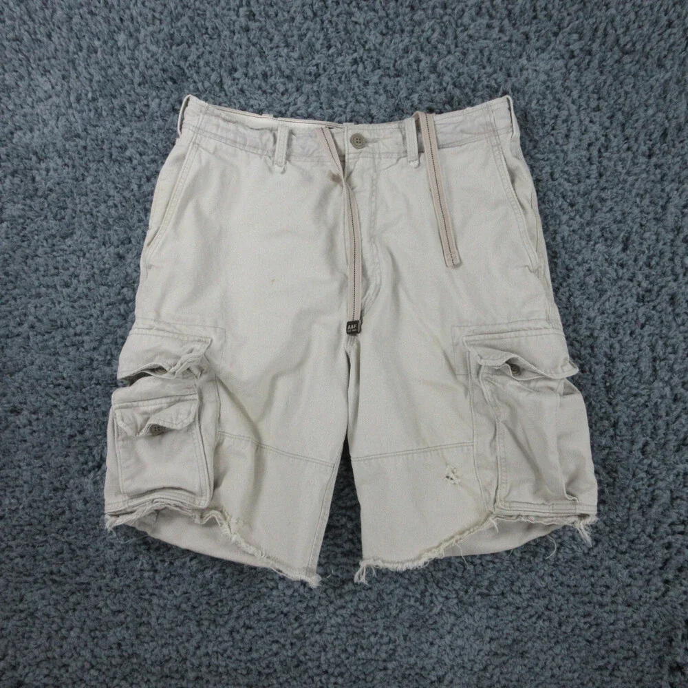 Abercrombie & Fitch Shorts Mens 32 Beige Thrashed Distressed Cargo 33x10*
